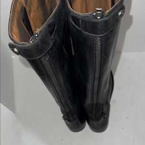FRYE MELISSA BUTTON BACK ZIP BLACK TALL LEATHER BOOTS